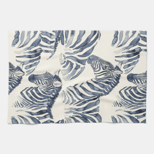 Monochromatic Watercolor Zebras Kitchen Towel