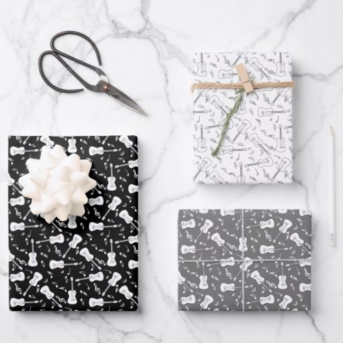 Monochromatic Wrapping Paper Flat Sheet Set of 3