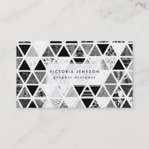Monochrome Abstract Floral Triangles Patchwork Business Card