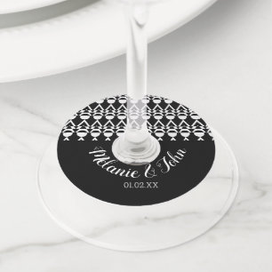 Monochrome Abstract Mid Century- Couples Name Wine Glass Tag