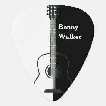Monochrome Acoustic Guitar Modern Name Guitar Pick by CallaChic at Zazzle