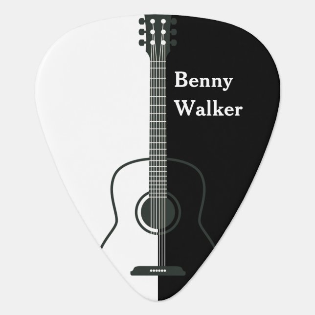 Monochrome Acoustic Guitar Modern Name Guitar Pick (Front)