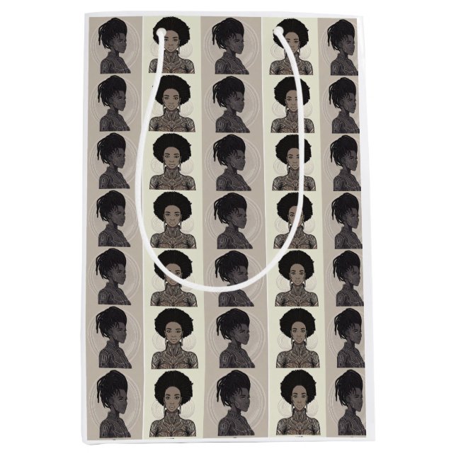 Monochrome Afrofuturist Queens Medium Gift Bag (Front)