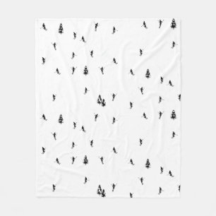 Monochrome Alpine Skiers Skiing Illustration  Fleece Blanket