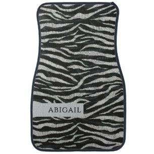 Monochrome Animal Print and Name Car Floor Mat