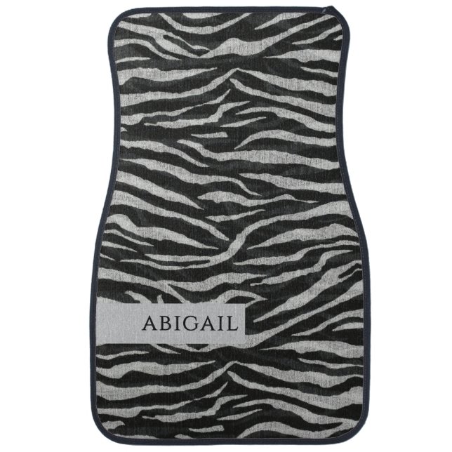 Monochrome Animal Print and Name Car Floor Mat (Front)