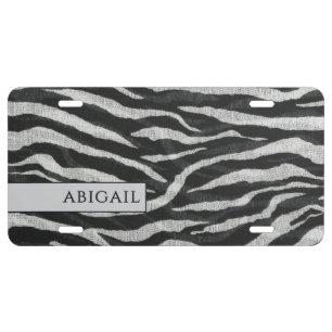 Monochrome Animal Print and Name License Plate