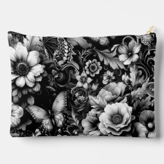  Monochrome Antique Floral with Butterflies  Accessory Pouch