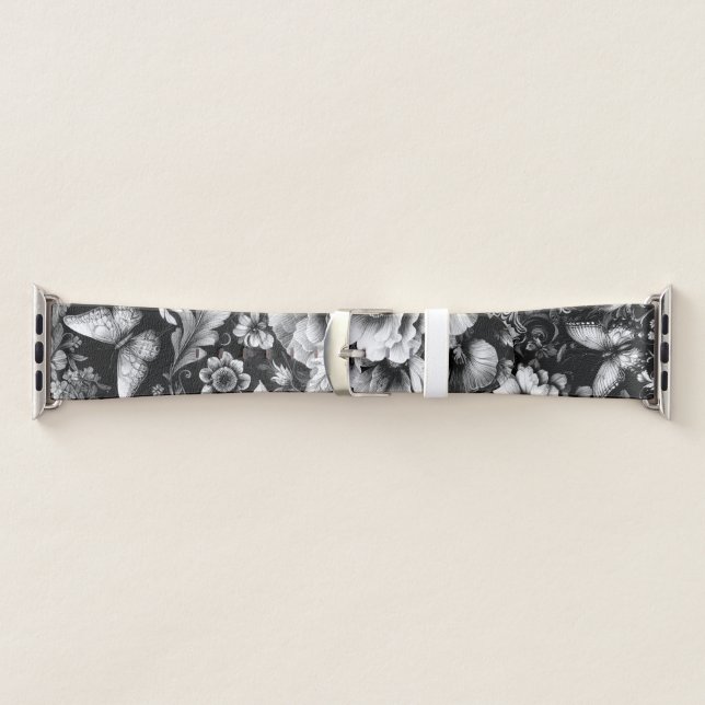 Monochrome Antique Floral with Butterflies  Apple Watch Band (Band)