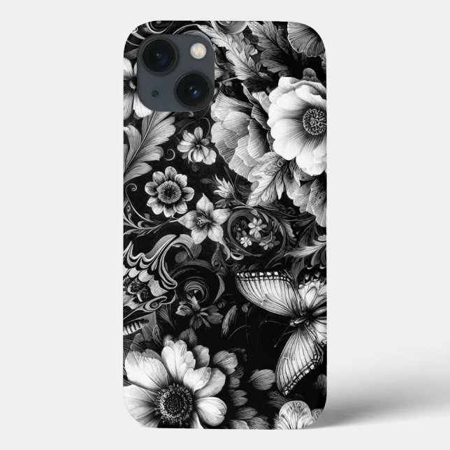  Monochrome Antique Floral with Butterflies  Case-Mate iPhone Case (Back)