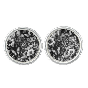  Monochrome Antique Floral with Butterflies  Cufflinks
