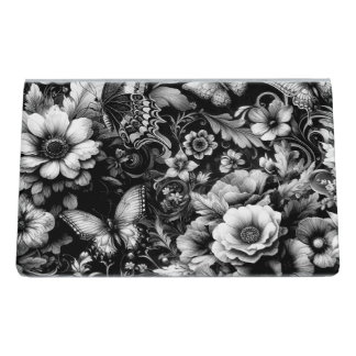  Monochrome Antique Floral with Butterflies  Desk Business Card Holder