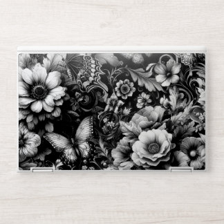 Monochrome Antique Floral with Butterflies HP Laptop Skin
