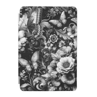 Monochrome Antique Floral with Butterflies iPad Mini Cover