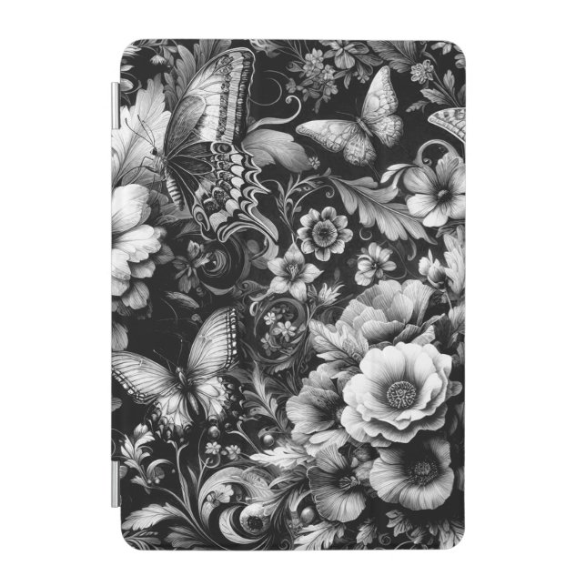  Monochrome Antique Floral with Butterflies  iPad Mini Cover (Front)