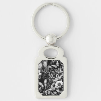  Monochrome Antique Floral with Butterflies  Keychain
