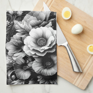  Monochrome Antique Floral with Butterflies  Kitchen Towel