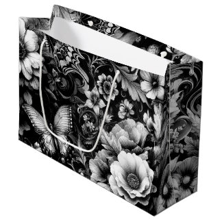  Monochrome Antique Floral with Butterflies  Large Gift Bag