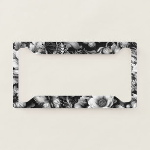 Monochrome Antique Floral with Butterflies License Plate Frame
