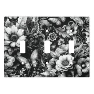Monochrome Antique Floral with Butterflies Light Switch Cover