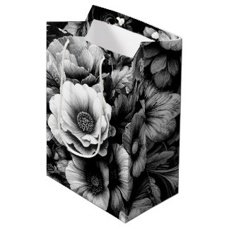  Monochrome Antique Floral with Butterflies  Medium Gift Bag