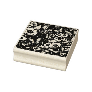 Monochrome Antique Floral with Butterflies Rubber Stamp