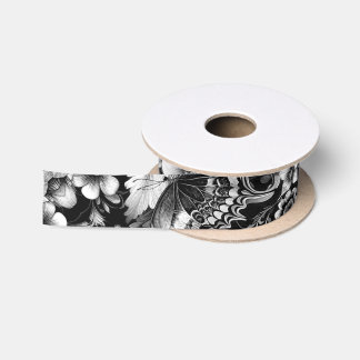  Monochrome Antique Floral with Butterflies  Satin Ribbon
