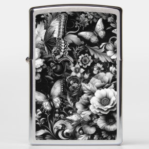  Monochrome Antique Floral with Butterflies  Zippo Lighter