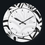 Monochrome Art Deco Design. Large Clock<br><div class="desc">A black and white abstract pattern design with an art deco style. A stylish design with a retro look. This image has gray lines with black and white shapes.</div>