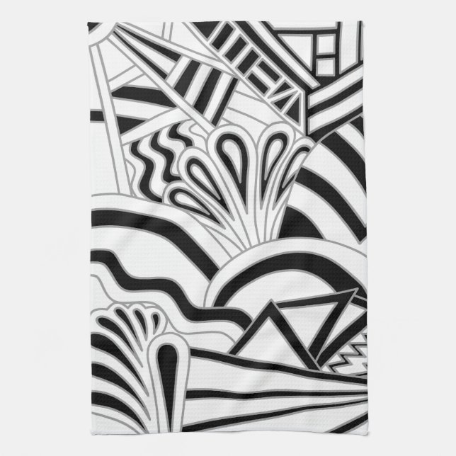 Monochrome Art Deco Design. Towel (Vertical)