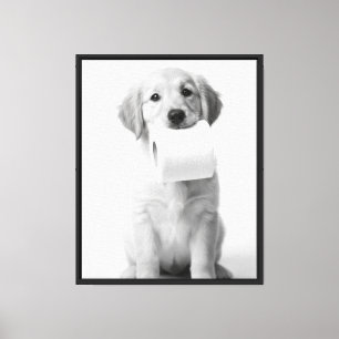 Monochrome Art Golden Retriever Puppy Toilet Paper Canvas Print