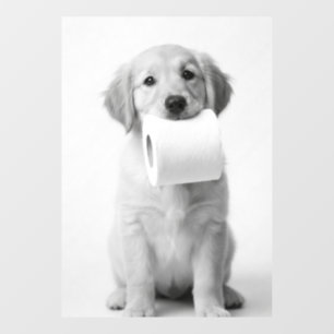 Monochrome Art Golden Retriever Puppy Toilet Paper Window Cling