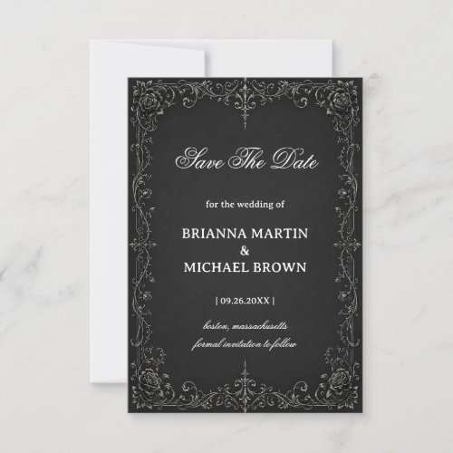 Monochrome Baroque Rose Save The Date