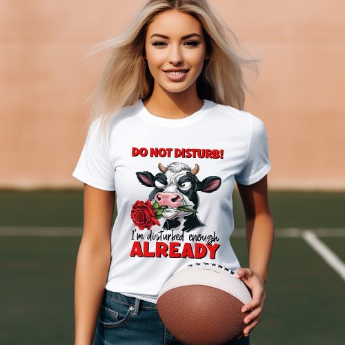 Monochrome Beauty Cow With Red Rose T_Shirt