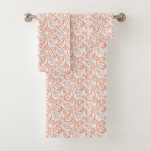 Monochrome beige white orange paisley pattern. bath towel set