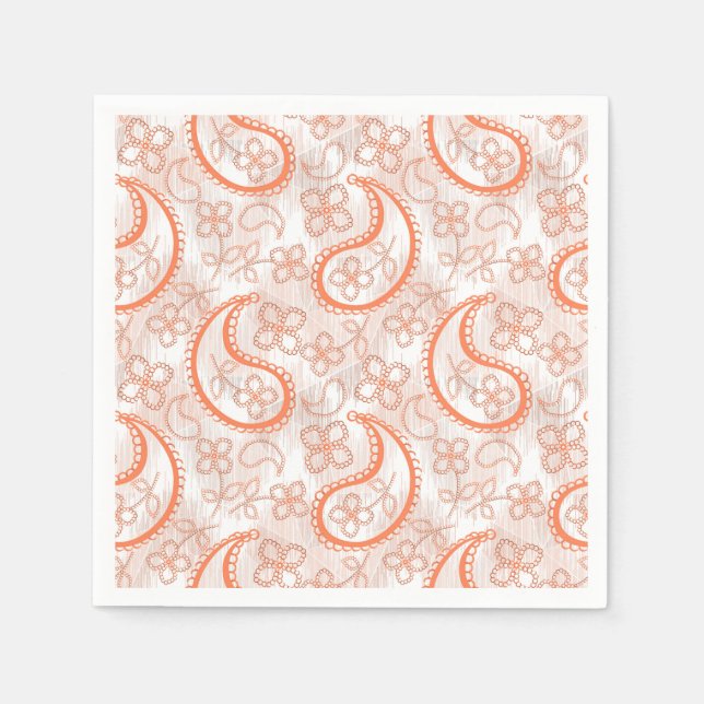 Monochrome beige white orange paisley pattern. napkins (Front)
