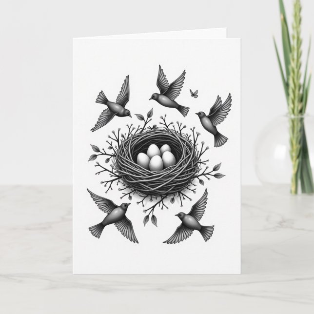 Monochrome Birds Nest Mothers Day Card (Front)