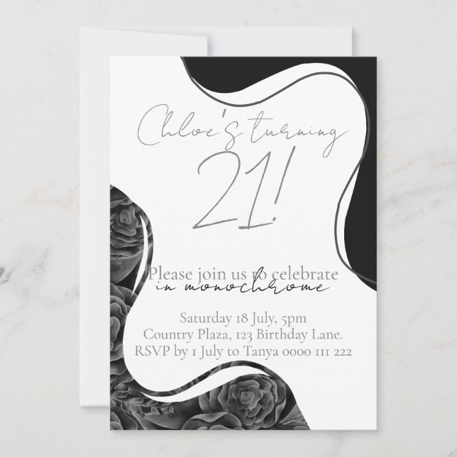 Monochrome Birthday Invite - Black and White  (Front)