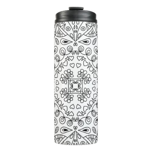 Monochrome Black and White Line Art Pattern Thermal Tumbler