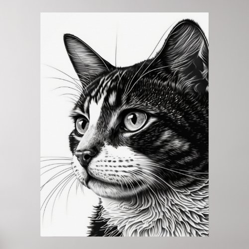 Monochrome Black and White Pet Cat Photo Poster