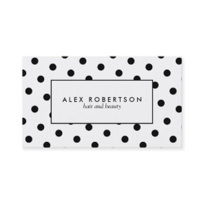 Monochrome black and white polka dots business card