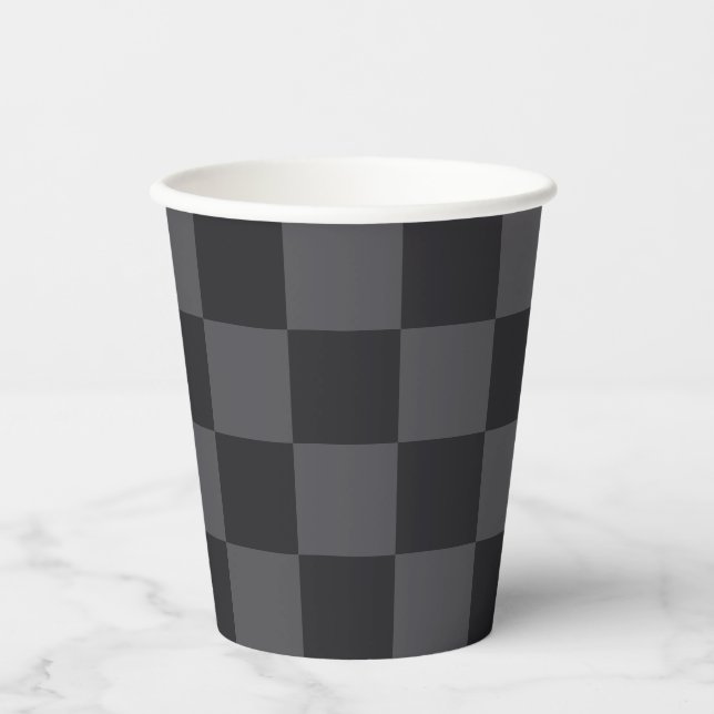 Monochrome Black Gray Croatian Checkers Paper Cups (Front)