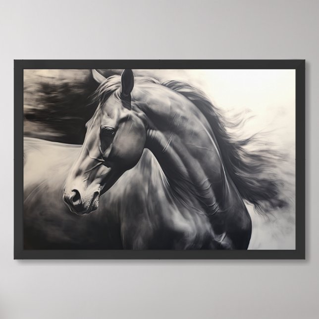 Monochrome Black Horse | Large Wall Art  (Framed Front)