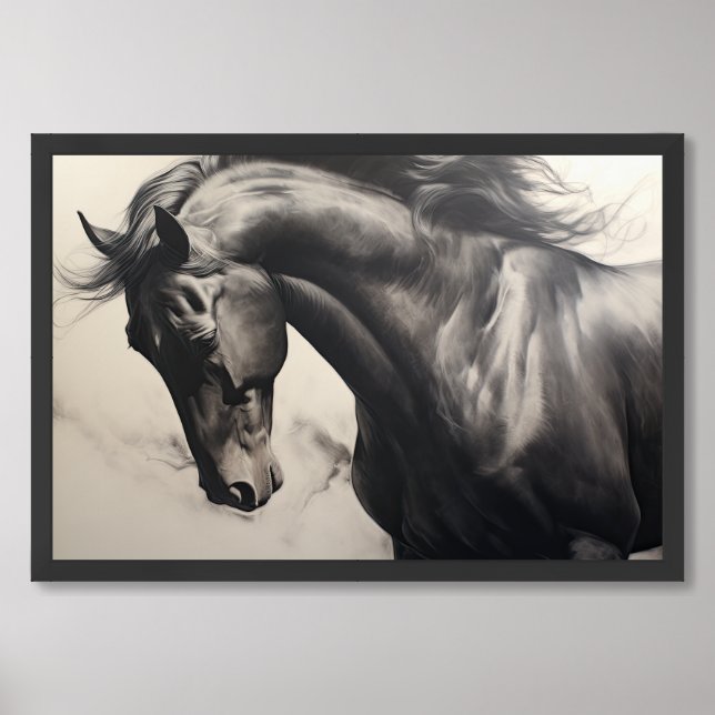 Monochrome Black Horse | Large Wall Art  (Framed Front)