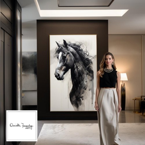 Monochrome Black Horse  Large Wall Art Painting