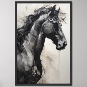 Monochrome Black Horse   Large Wall Art Painting