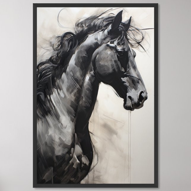 Monochrome Black Horse | Large Wall Art Painting (Framed Front)