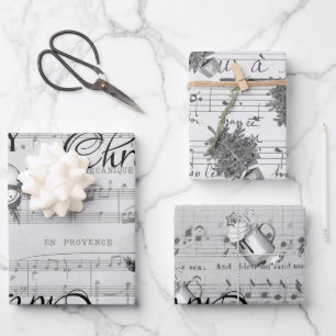 Monochrome Black Merry Christmas Happy Holidays Wrapping Paper Sheets