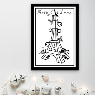 Monochrome Black, White Eiffel Tower Christmas Holiday Card