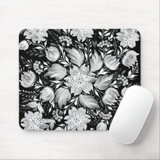 Monochrome Black & White Folk Art Mouse Pad